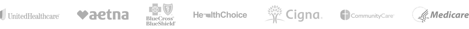 Trust Symbols Logos for UnitedHealthcare, Aetna, Blue Cross Blue Shield, HealthChoice, Cigna, CommunityCare, and Medicare